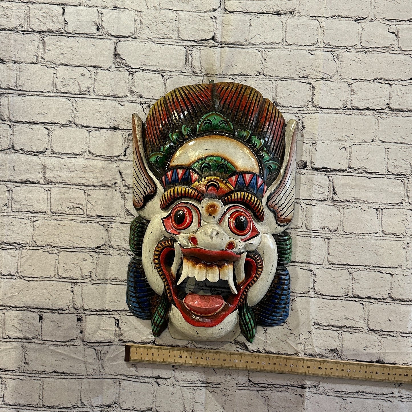 Large Wooden White Barong Wall Mask 50cm x 30cm Handmade And Fairtrade