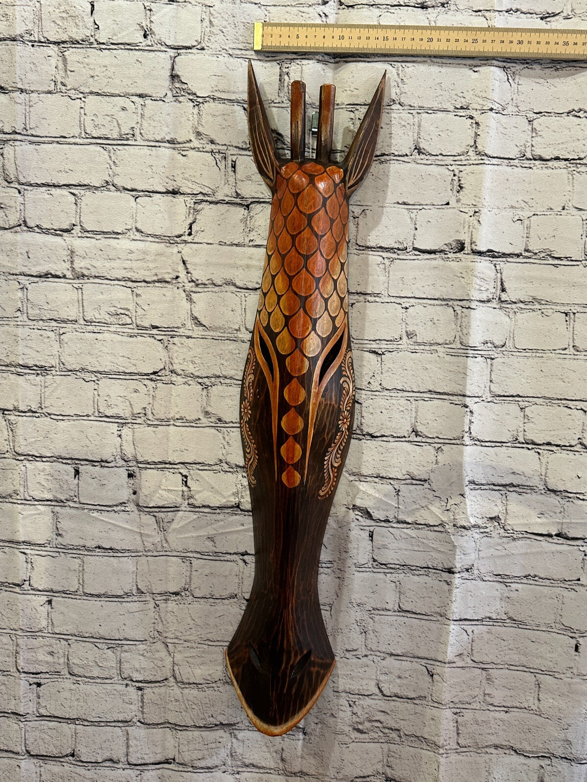 100cm Artist Giraffe Hand Carved Fairtrade Wooden Animal Wall Art Wall Hang Mask