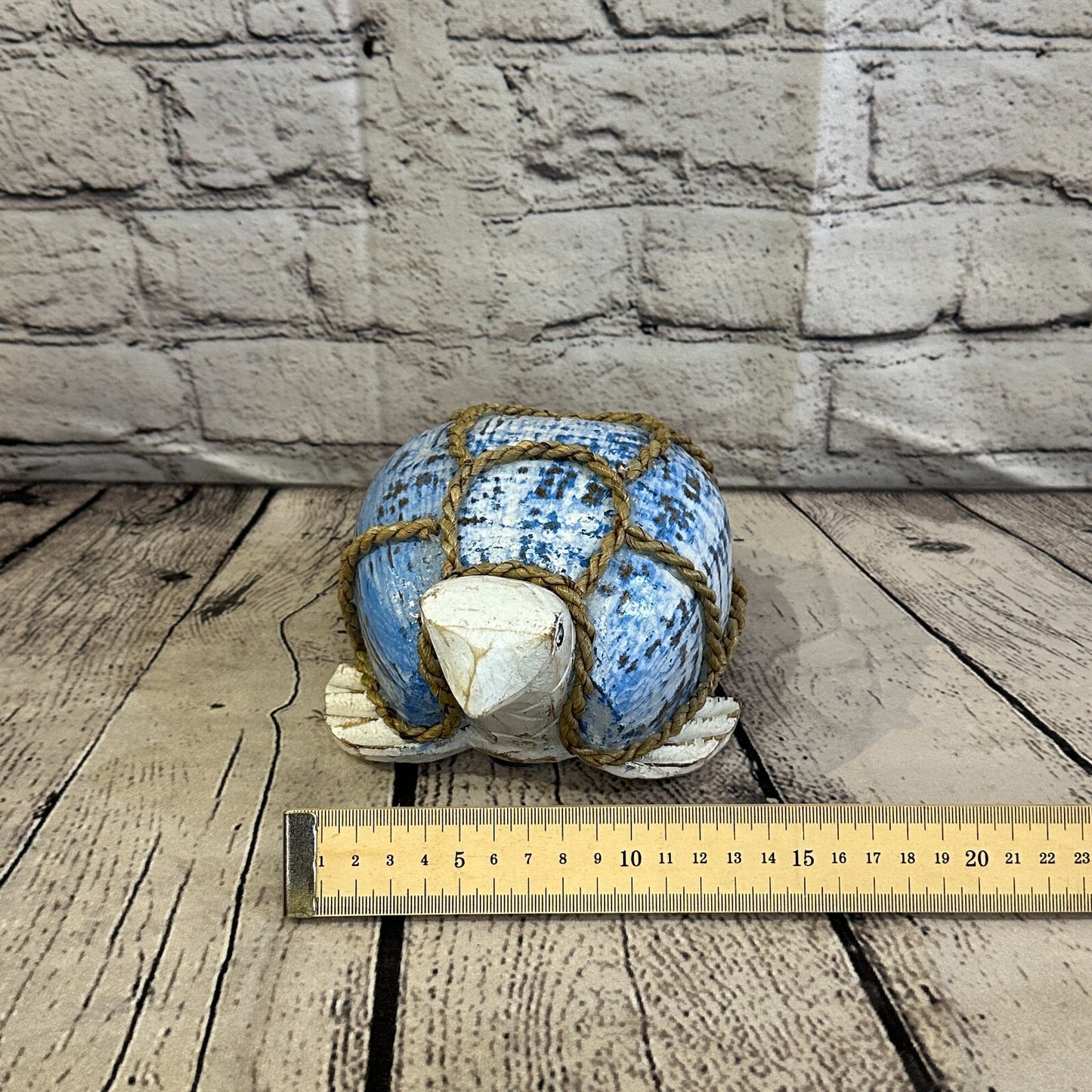 White Blue Folk Art Hand Painted Turtle Coconut Shell Ornaments Hanging Decor