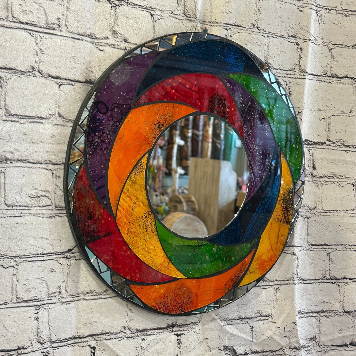 Rainbow Swirl Crescent Mosaic Tile Wall Mirror 40cm x 40cm 16 Inches Handmade