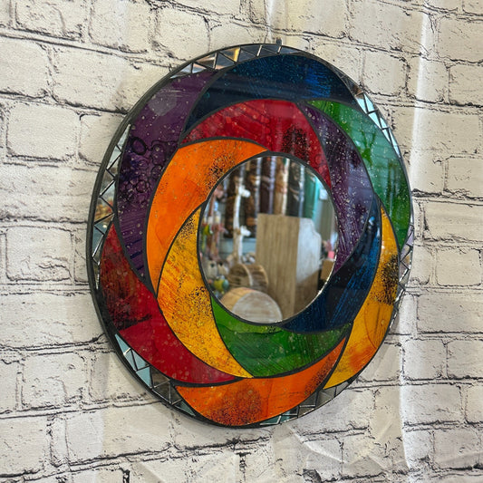 Rainbow Swirl Crescent Mosaic Tile Wall Mirror 40cm x 40cm 16 Inches Handmade