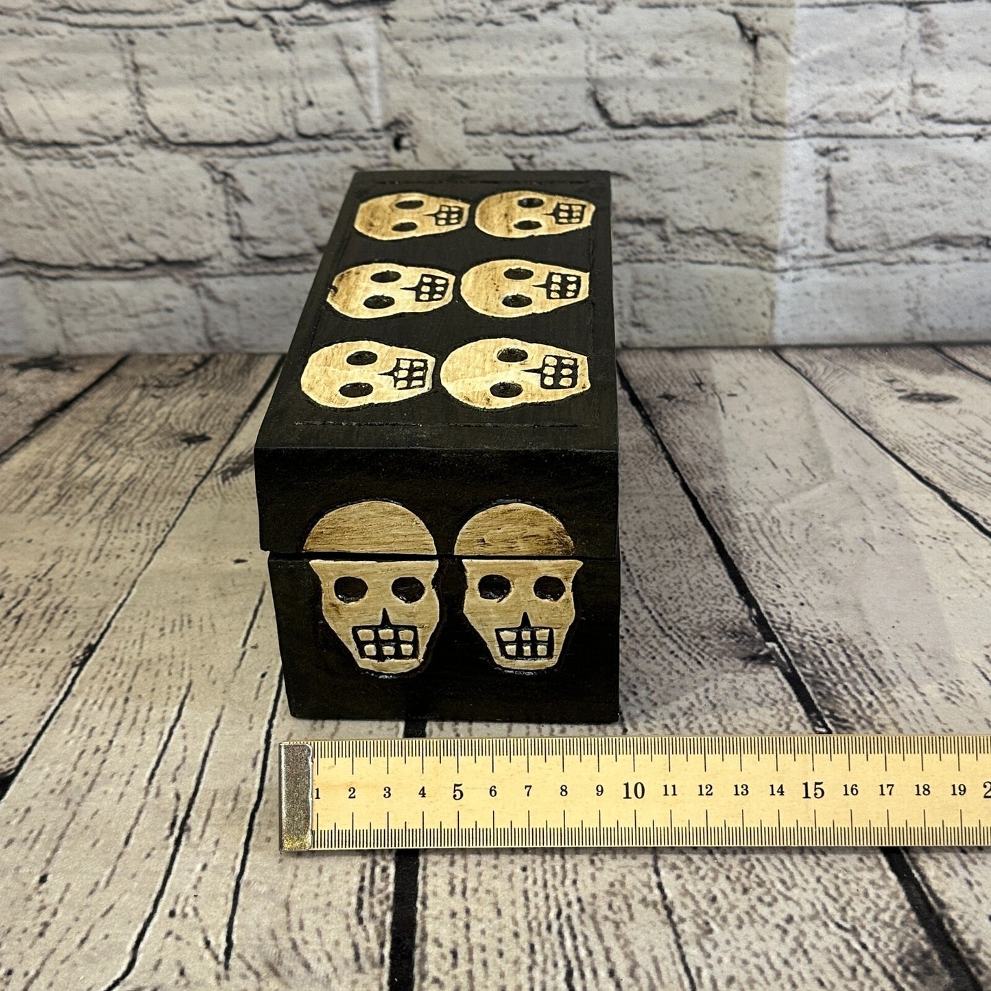 20cm x 10cm x 10cm Square Wooden Gothic Skeleton Skull Coffin Jewellery Box
