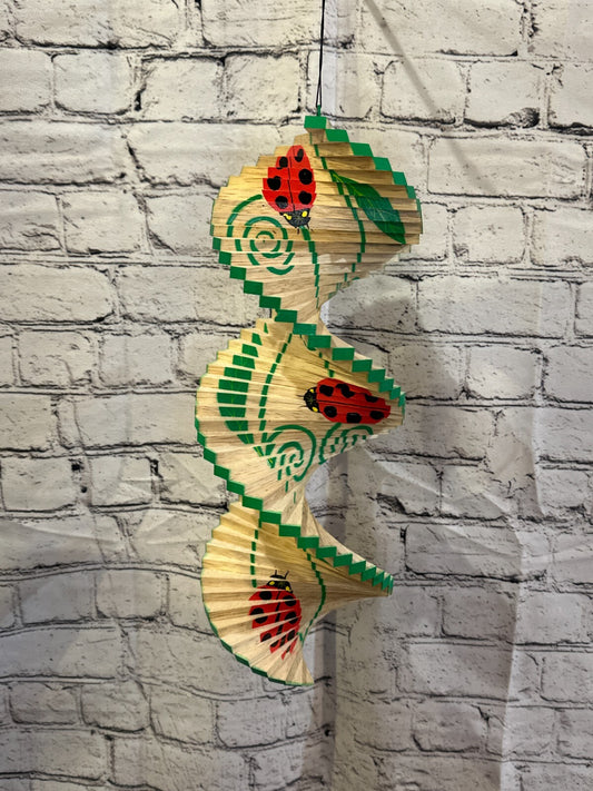 40cm Red Green Ladybird Wind Spinner Wooden Spiral Mobile Garden Ornament