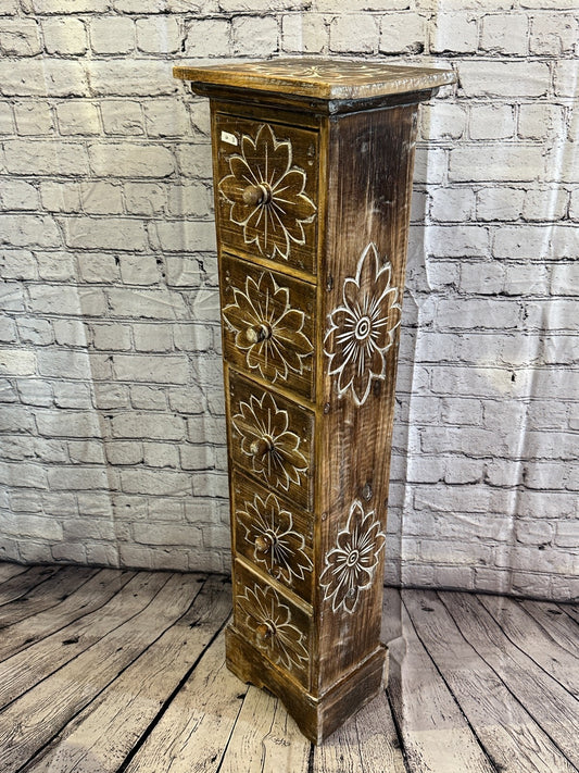 100cm x 25cm Brown 5 Draw Wooden Side Cabinet Living Hallway Storage Furniture