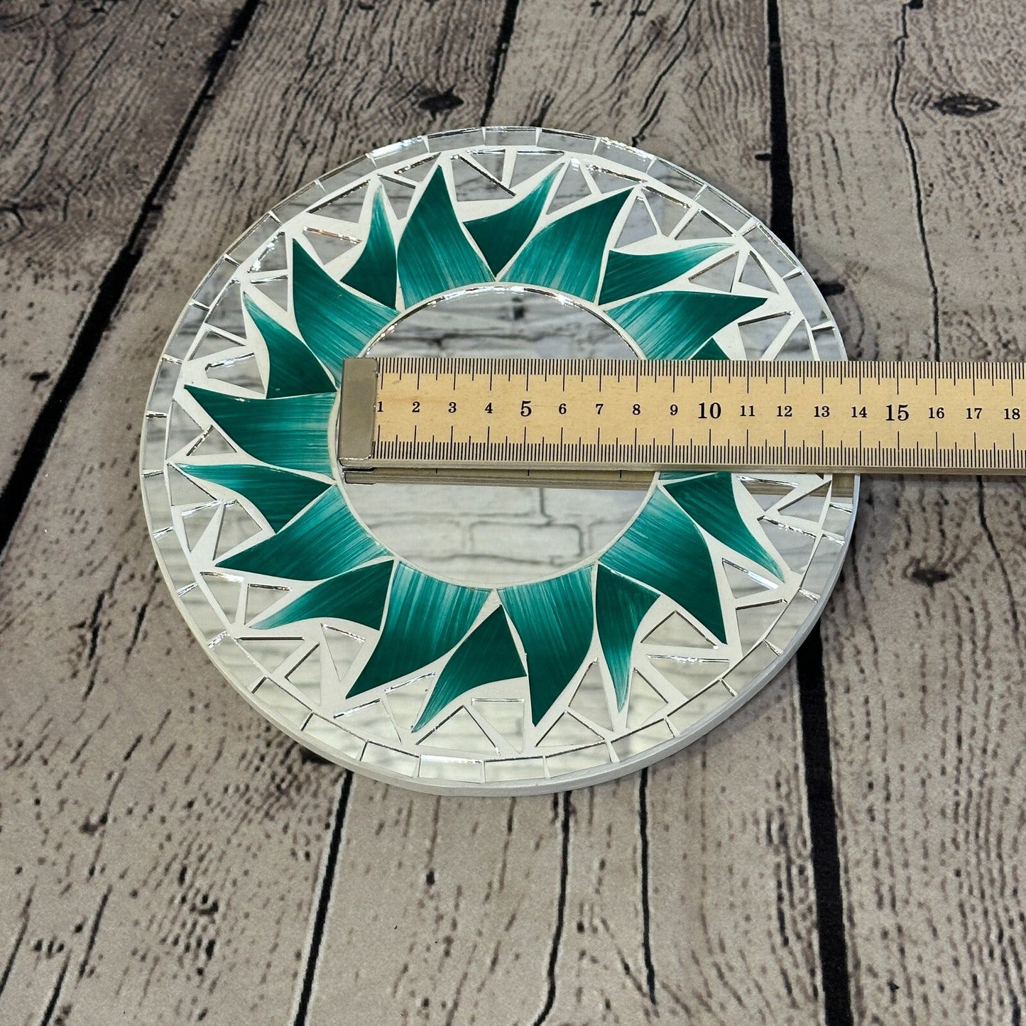 Green Flame Sun Mosaic Tile Wall Mirror 20cm x 20cm 8 Inches Handmade New