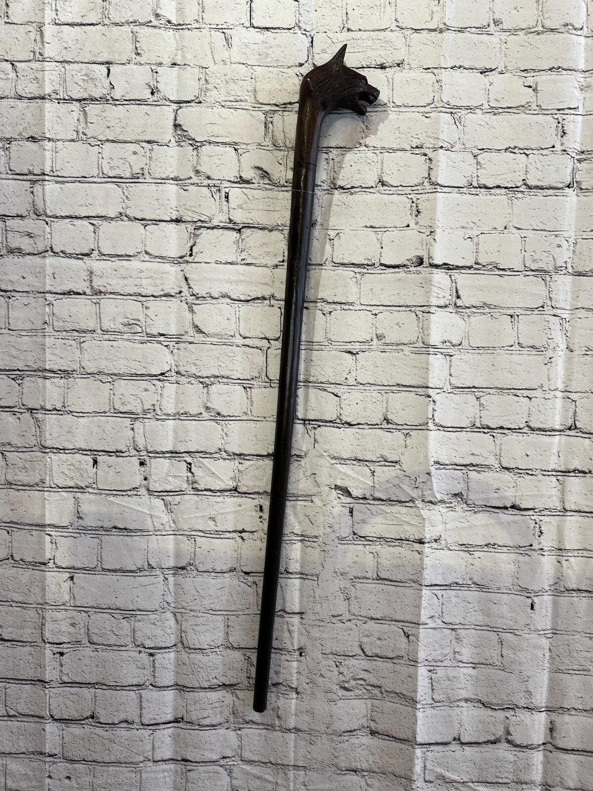 Wolf Head 90cm Tribal African Walking Stick Cane Hand Carved Dark Wood