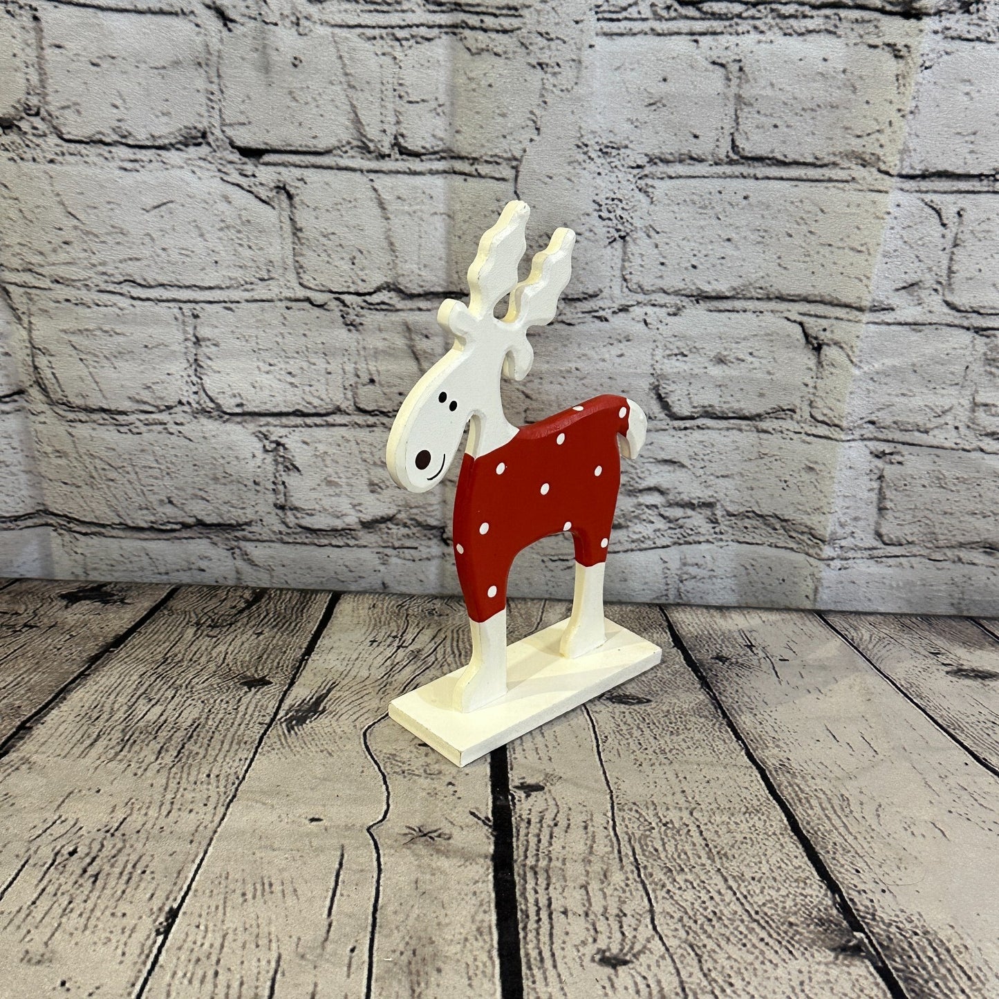 22cm x 14cm Red Handcrafted Wood Reindeer Xmas Christmas Ornament Antlers