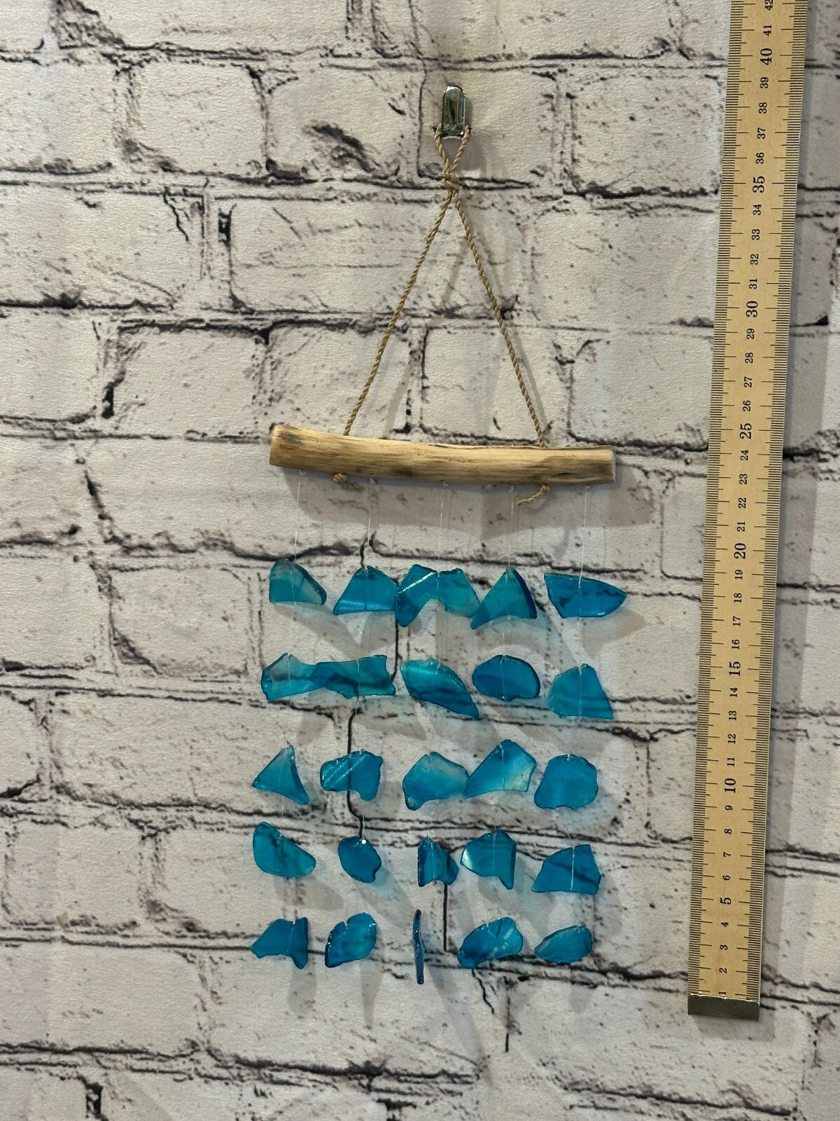 25cm x 15cm Light Blue Wind Recycled Glass Driftwood Handmade Garden Home Mobile